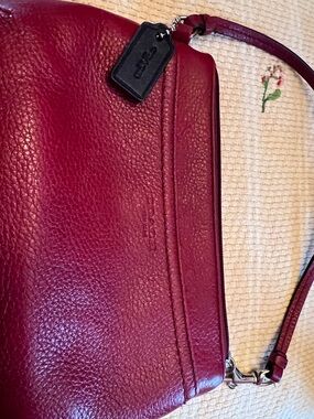 Coach Pebbled Leather Shoulder Bag in Burgundy